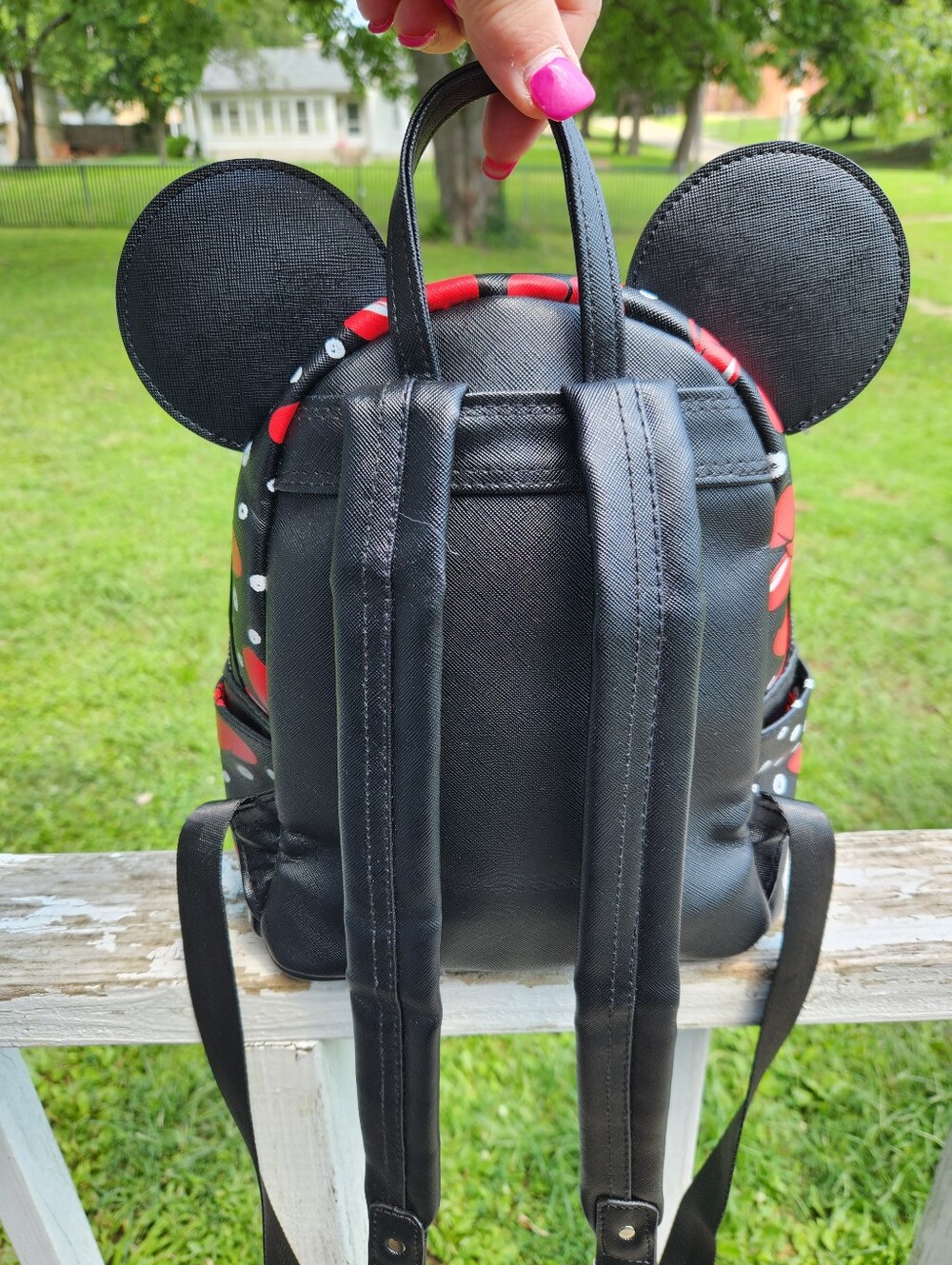 Disney Minnie Mouse black polka dot mini backpack featuring 3D mouse ears EUC - Picture 2 of 10